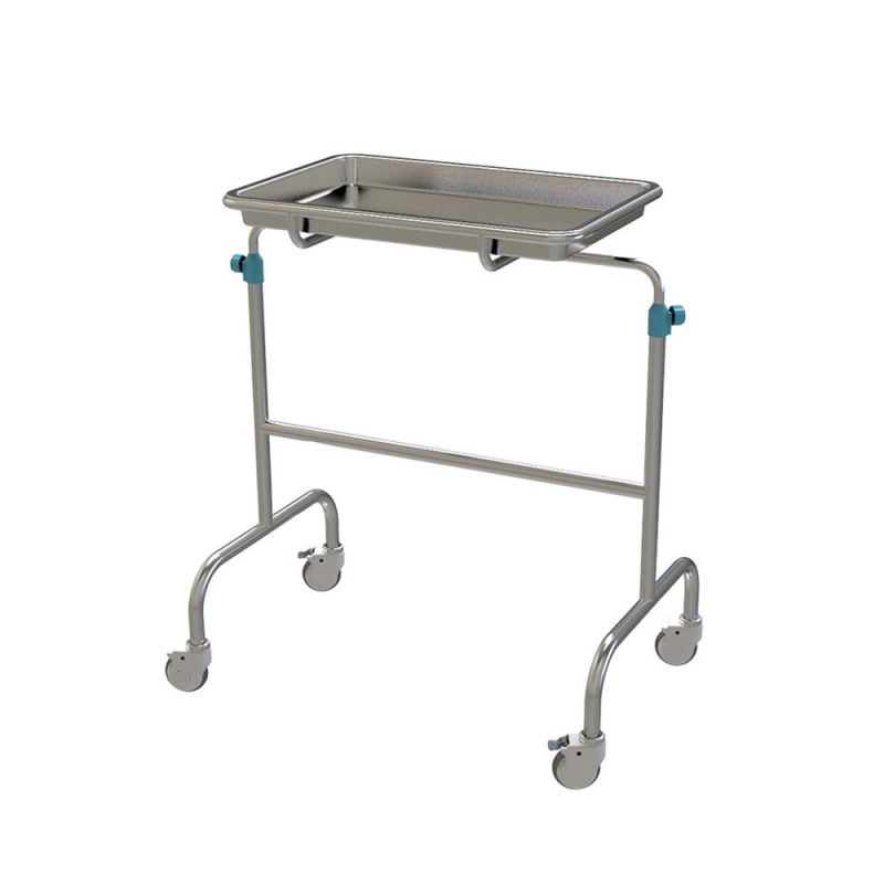 Stainless Steel Hospital Mayo Trolley with Wheels for Medical Equipment