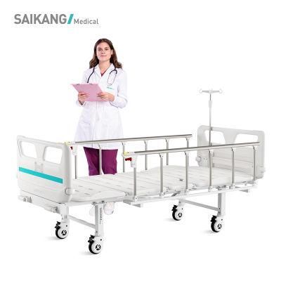 V2K5c Saikang Wholesale Movable Aluminum Siderails 2 Cranks 2 Function Medical Manual Hospital Bed with Infusion Pole