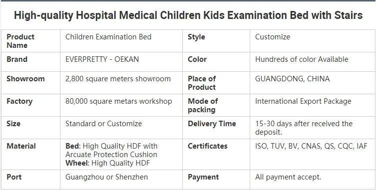 High-Quality Hospital Medical Children Kids Examination Bed with Stairs