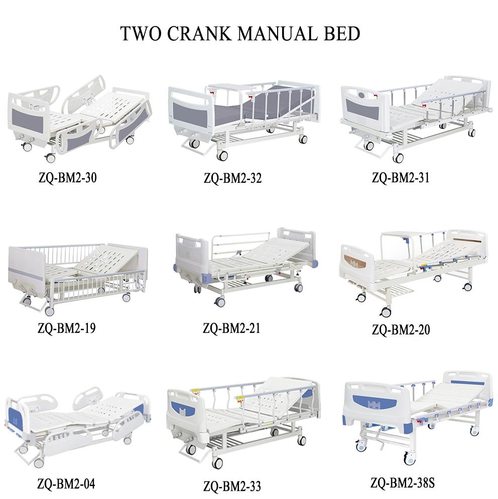 Factory Supply 2 Cranks Functions Manual Hospital Bed with Wheels