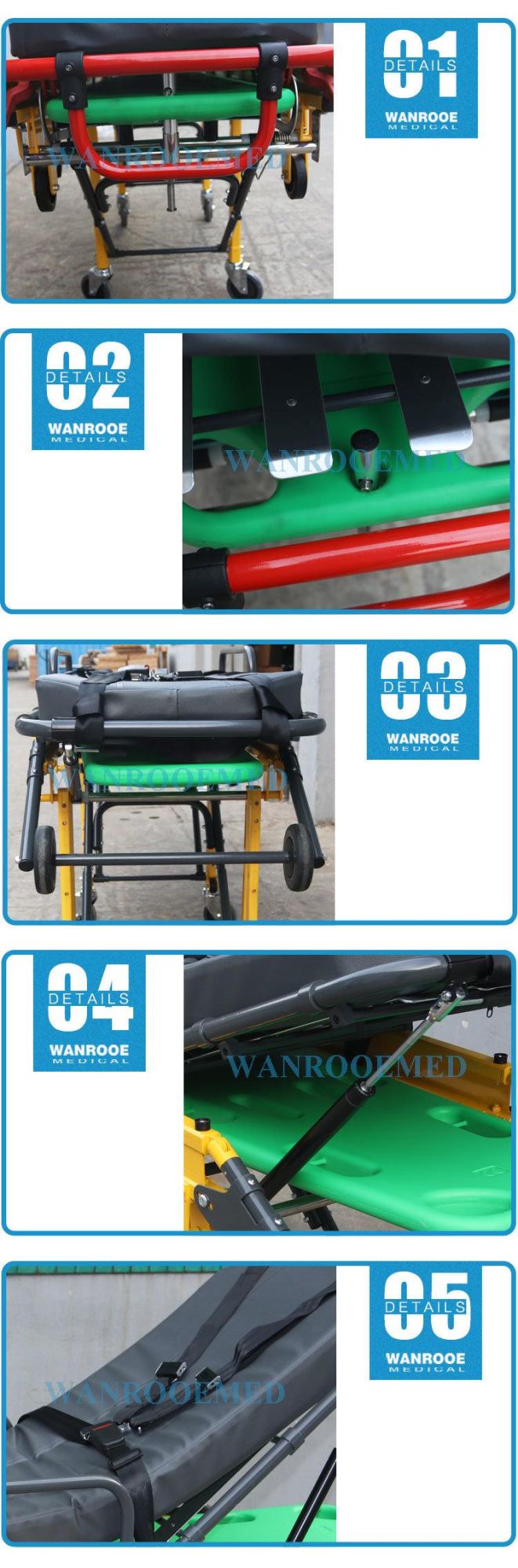 Ea-3an Medical Adjustable ABS Manual Emergency Patient Trolley Ambulance Stretcher for Sale