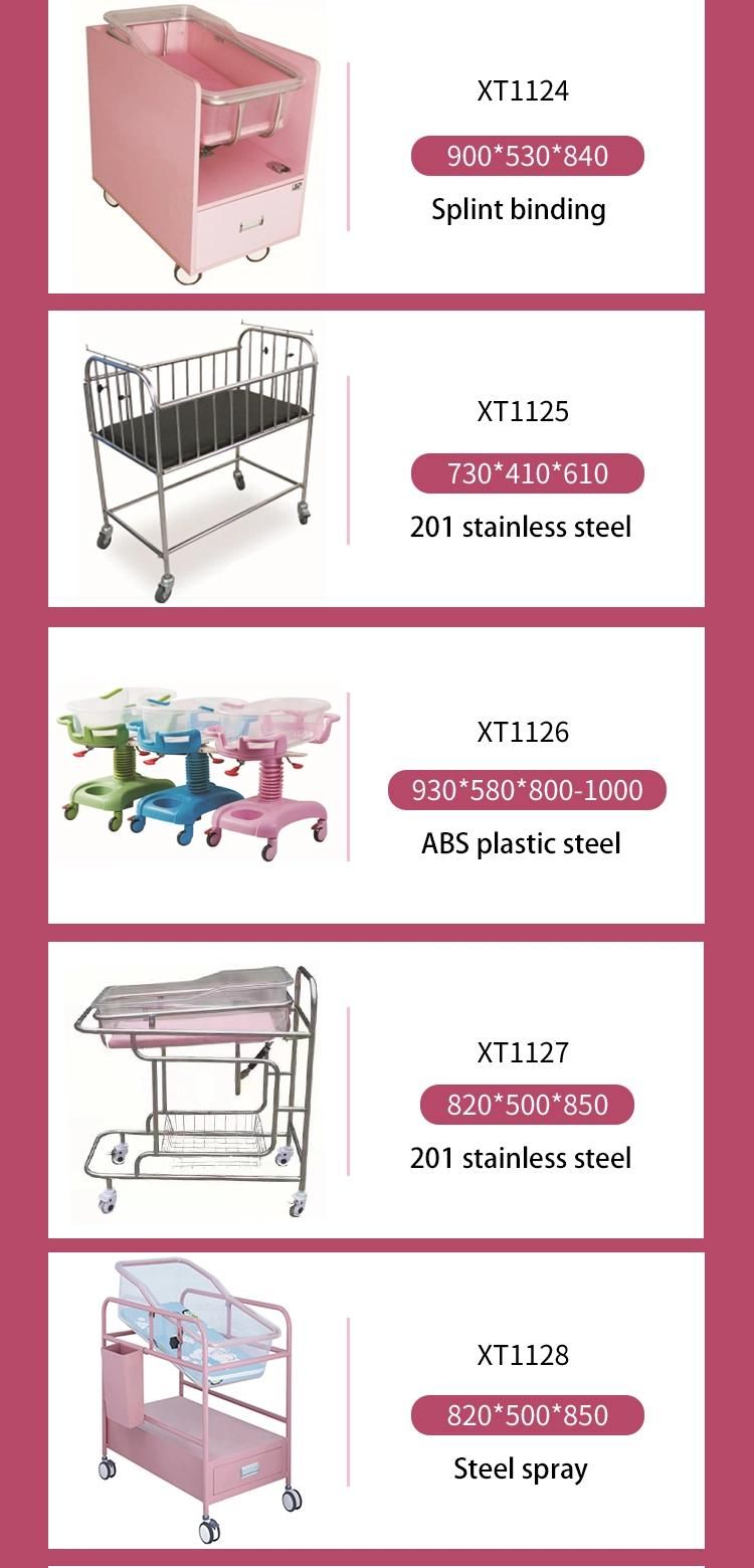Hospital Medical Stainless Steel Frame Wheels with Cross Brake Portable Newborn Baby Trolley/Cart Cot Bed /Cribs/Bassinet