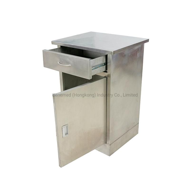 Hospital Medical Stainless Steel Bedside Locker with Drawer and Cabinet