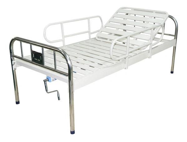 Hospital Furniture, Stainless Steel One Crank Bed with Guardrail (PW-C05)