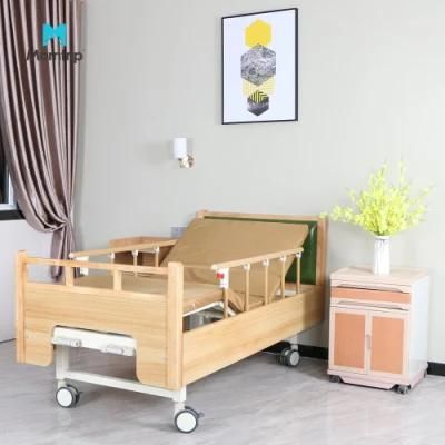 Morntrip Best Selling 2 Function Wooden Hospital Furniture Medical Elderly Patient Sick Bed with IV Pole