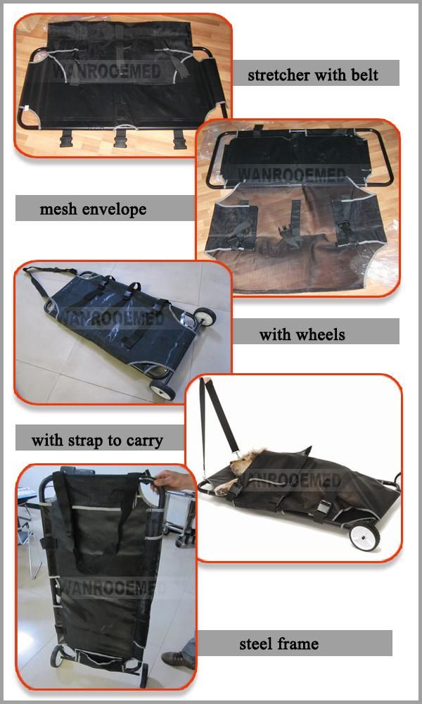 Ea-9 Medical Steel Portable Emergency Veterinary Pet Dog Cat Stretcher with Wheels