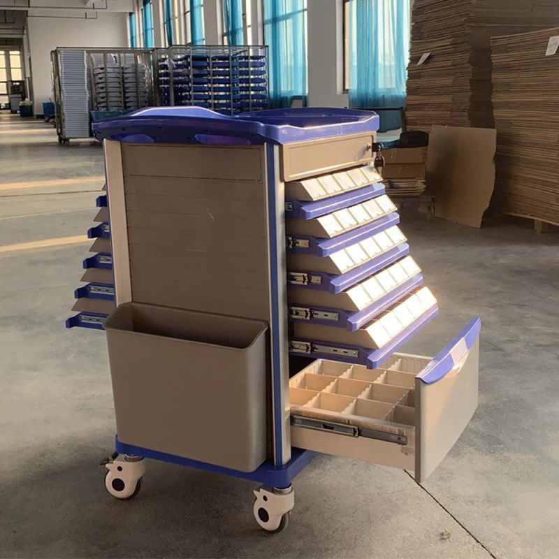 Hospital Patient Medical ABS Emergency Trolley Machine Medicine Cart with Drawers Wheels