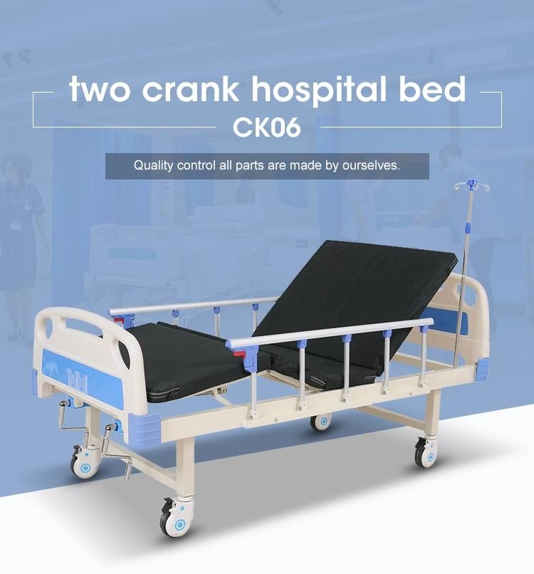 Hot Sale Two Crank Hospital Medical Nursing Bed Manual Patient Bed