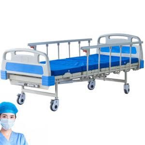 China Manufacturer Two Cranks Manual Hospital Bed with Mattress Cover