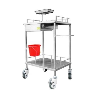 Two-Layer, One Drawer Stainless Steel Hospital Trolley with Wheels