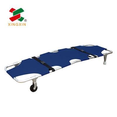 Aluminum Alloy Medical Emergency Folding Stretcher with Wheels and Belts