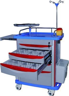 Hospital Equipment Small Size with IV Pole Mobile Five Drawers Medical Emergency Cart ABS Medical Trolley