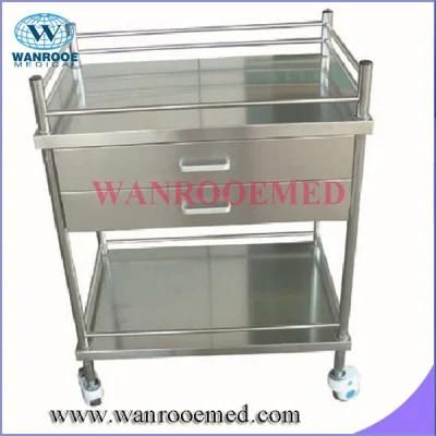 Bss200d2 Stainless Steel Hospital Instrument Trolley (with double drawer)