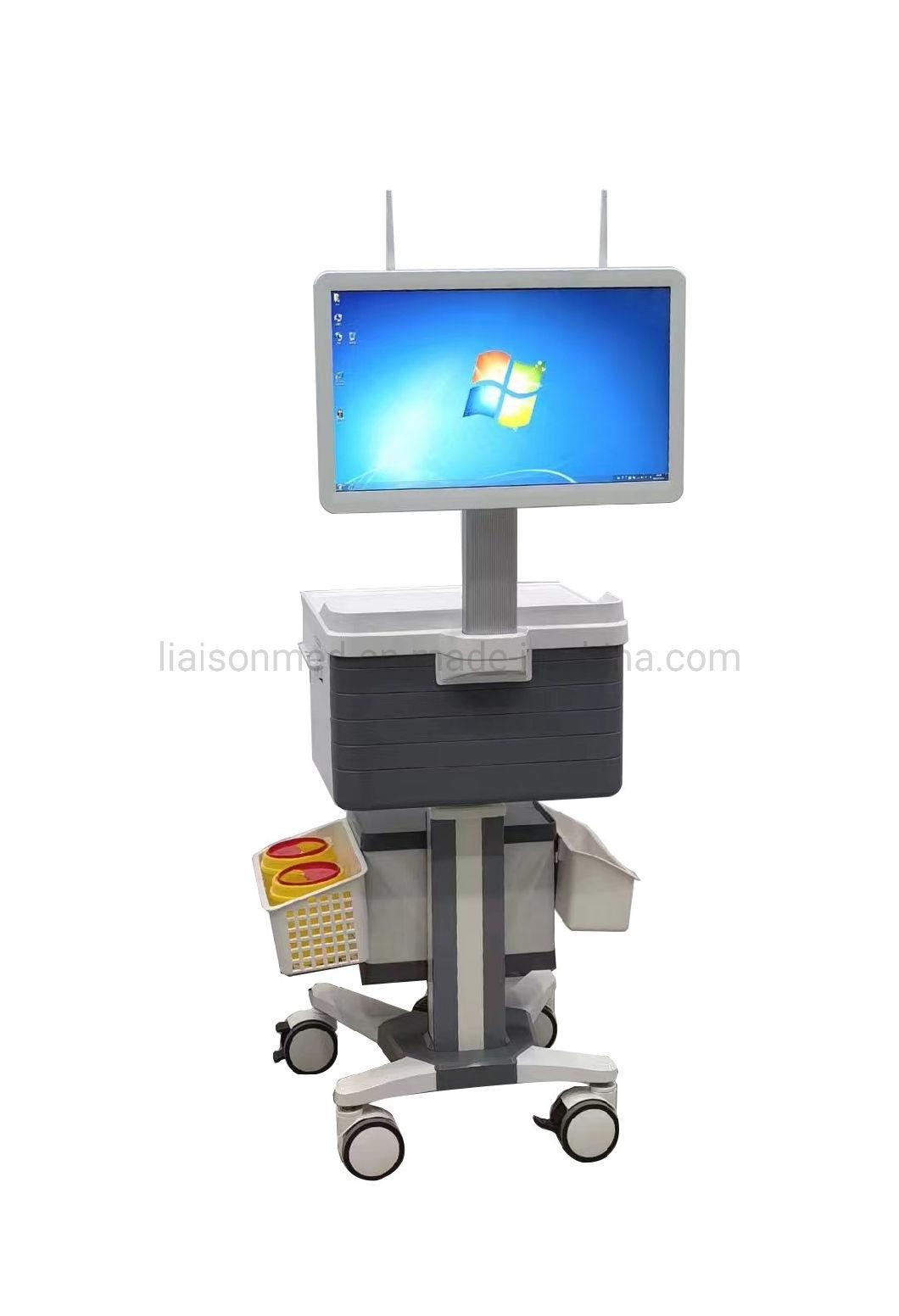 Mn-CPU001 Hospital Trolley ABS Plastic Medical Treatment Tablet Computer Trolley with Locking