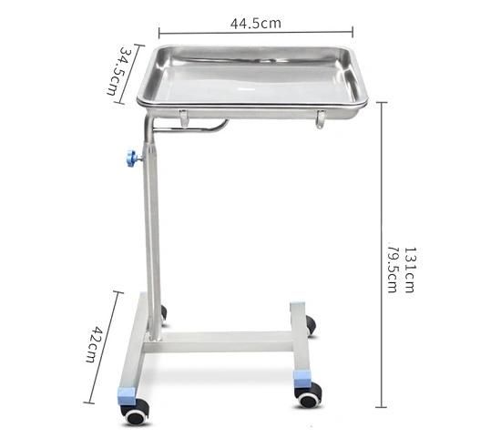 Adjustable Height Stainless Steel Medical Mayo Trolley (PW-709)