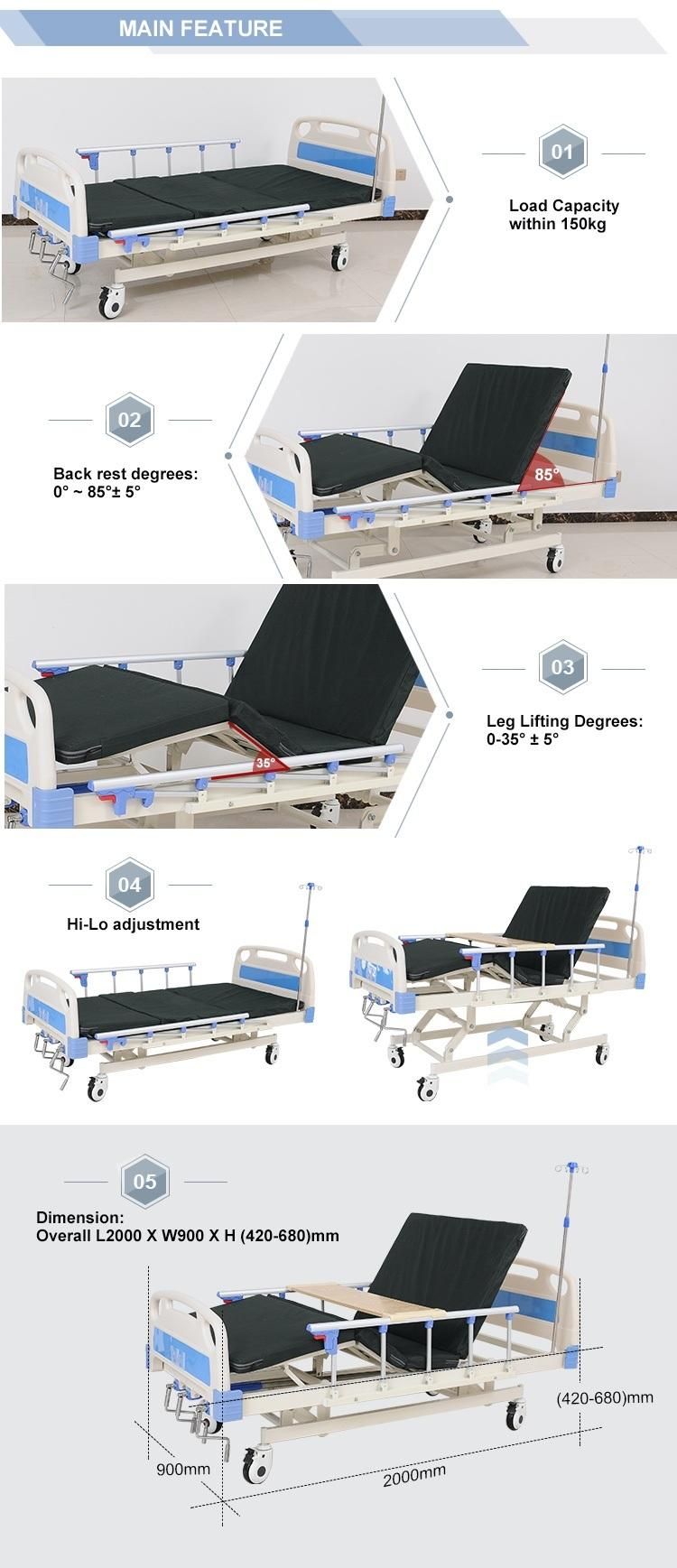 Manual Medical Equipment 3 Crank Hi-Lo Adjustable Hospital Bed