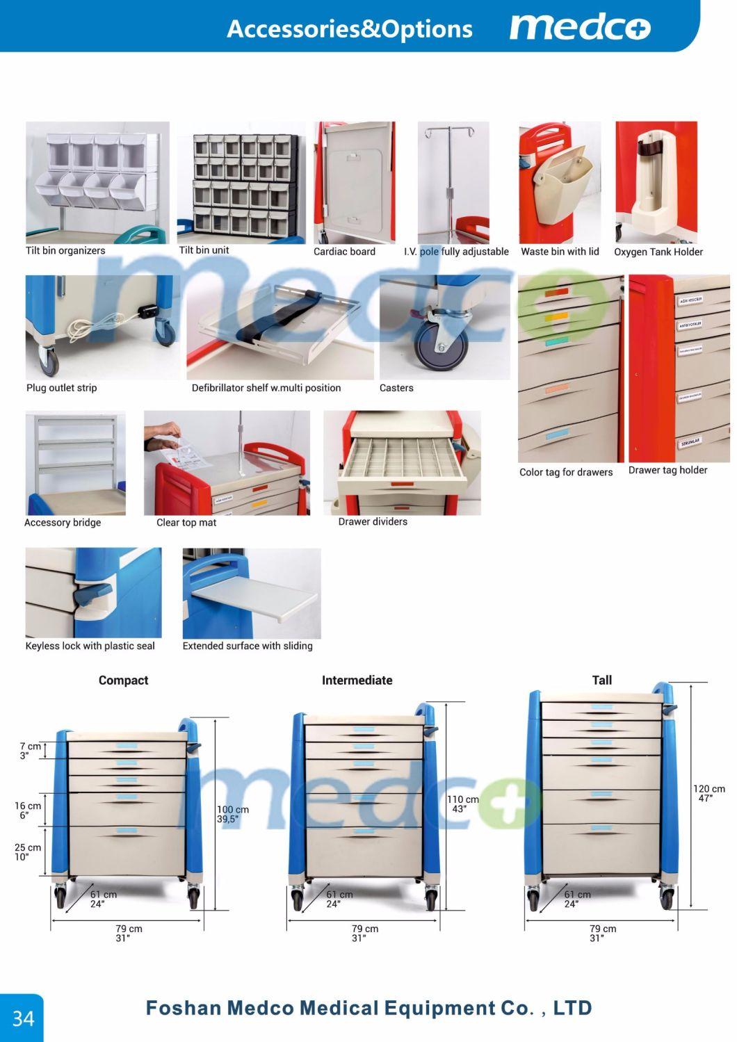 American Style Emergency Crash Cart Medical Trolley