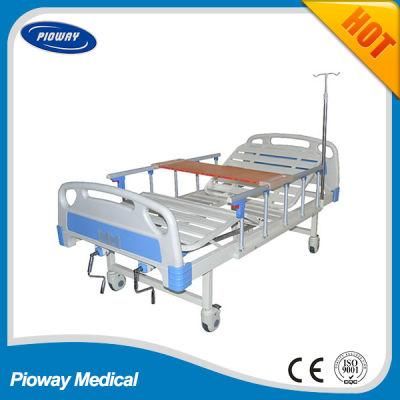 ICU ABS Hospital Bed, One or Two Crank Manual Patient Bed, Mattress, Castor, IV Pole, Dinner Table, Guardrail Optional (PW-B02)