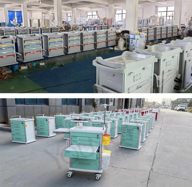 China Factory Medical Furniture ABS Nursing Cart Emergency Trolley for Hospital Using