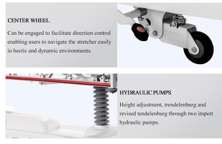 Hospital Patient Emergency Stretcher Hydraulic Trolley Medical Crash Cart