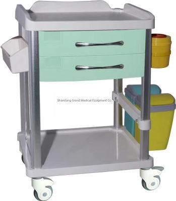 Grand Cheap Price ABS Plastic Medical Emergency Resuscitation Trolley, Clinical Medicine Treatment Cart with Drawers Wheels