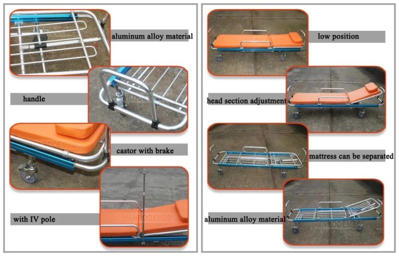 Ea-2c Hospital Adjustable Aluminum Alloy Folding Emergency Ambulance Stretcher