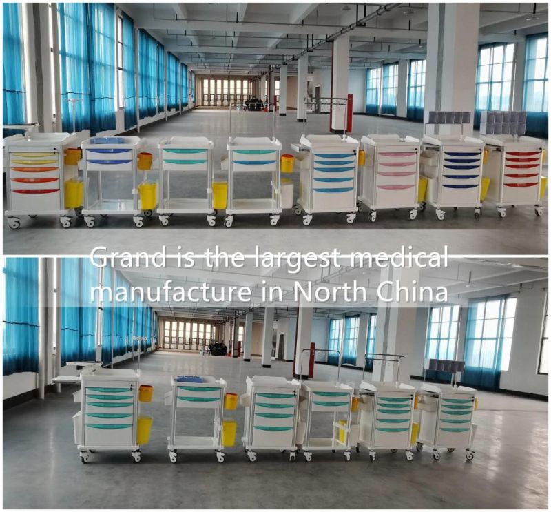 Hot Sale Medical Furniture ABS Hospital Emergency Trolley Cart with Drawer