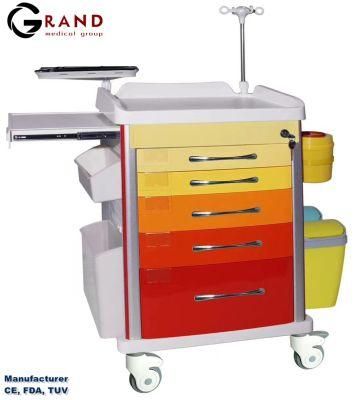 Hot Sale Medical Furniture ABS Hospital Emergency Trolley Cart with Drawer