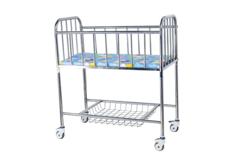 Best Selling Hospital Baby Cot Stainless Steel Baby Trolley Bedside New-Born Baby Bed