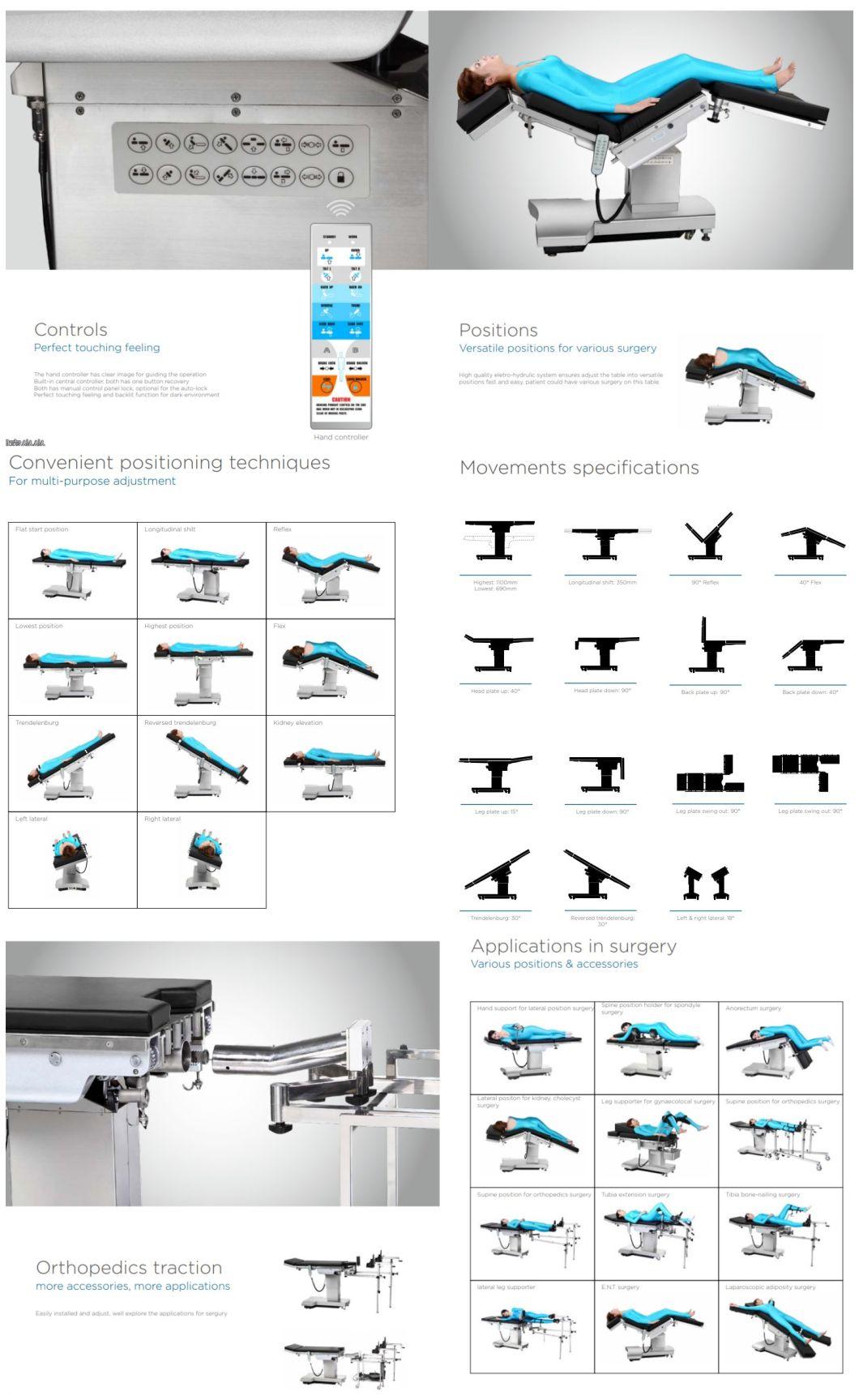 Medical Equipment Stainless Steel Surgery Bed Surgical Electrical Hydraulic Operating Table for Hospital with CE