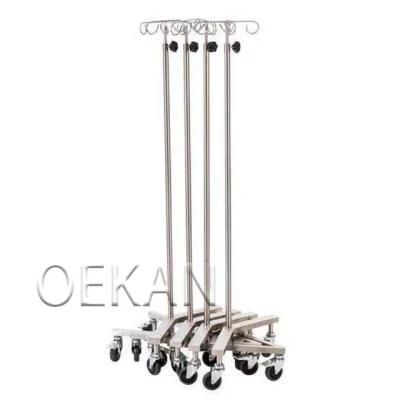 Hospital Furniture Adjustable and Stackable IV Pole Stand with Casters