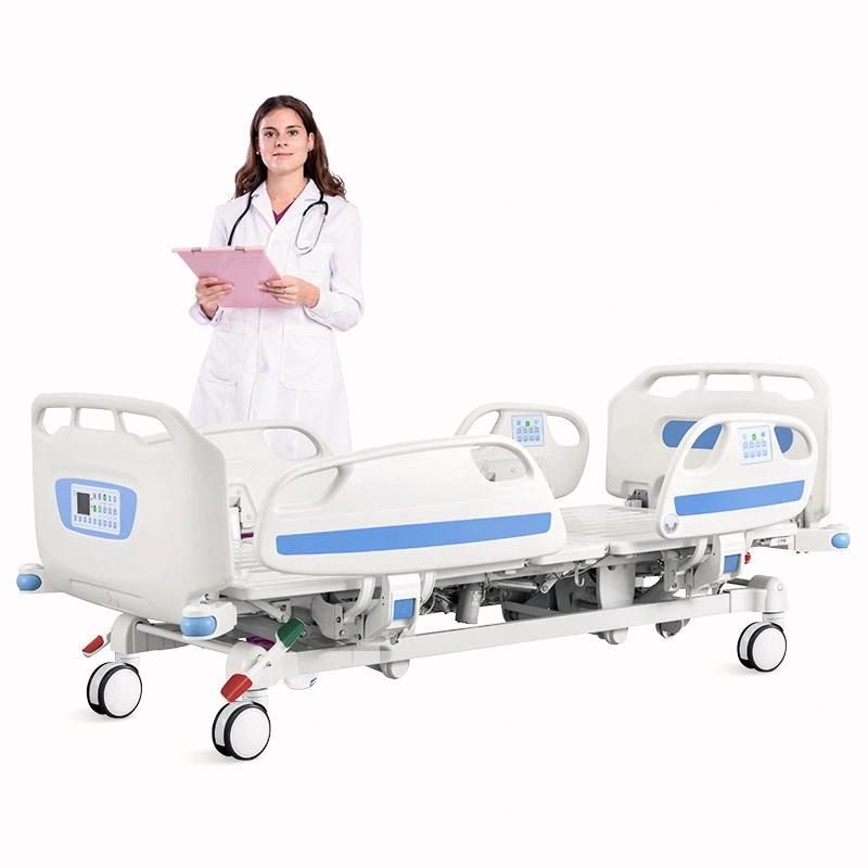 Factory Metal 5 Function Folding Medical Furniture Adjustable Electric Patient Nursing Hospital Bed with Casters