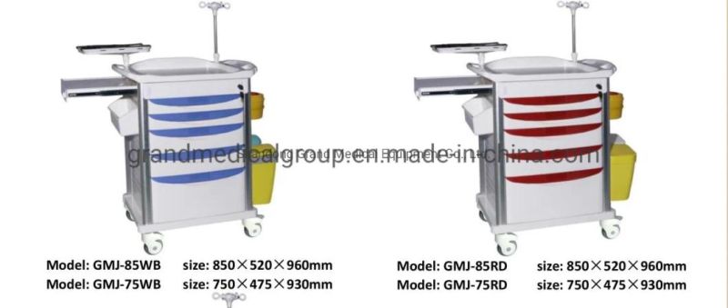 Italy Design High Quality Double Side Medicine Trolley with Drawers, Boxes, Garbage Bin