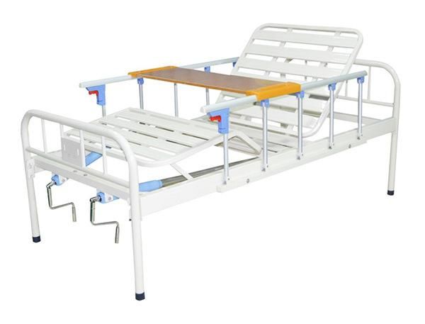 Hospital Powder Coated Bed with Guardrail, Dinner Table, Two Crank (PW-B05)