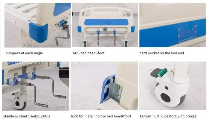 Manufacturer Hospital Beds ABS Two-Function Cheap Nursing Care Bed 2 Crank Hospital Bed with Wheels CE ISO Certificate