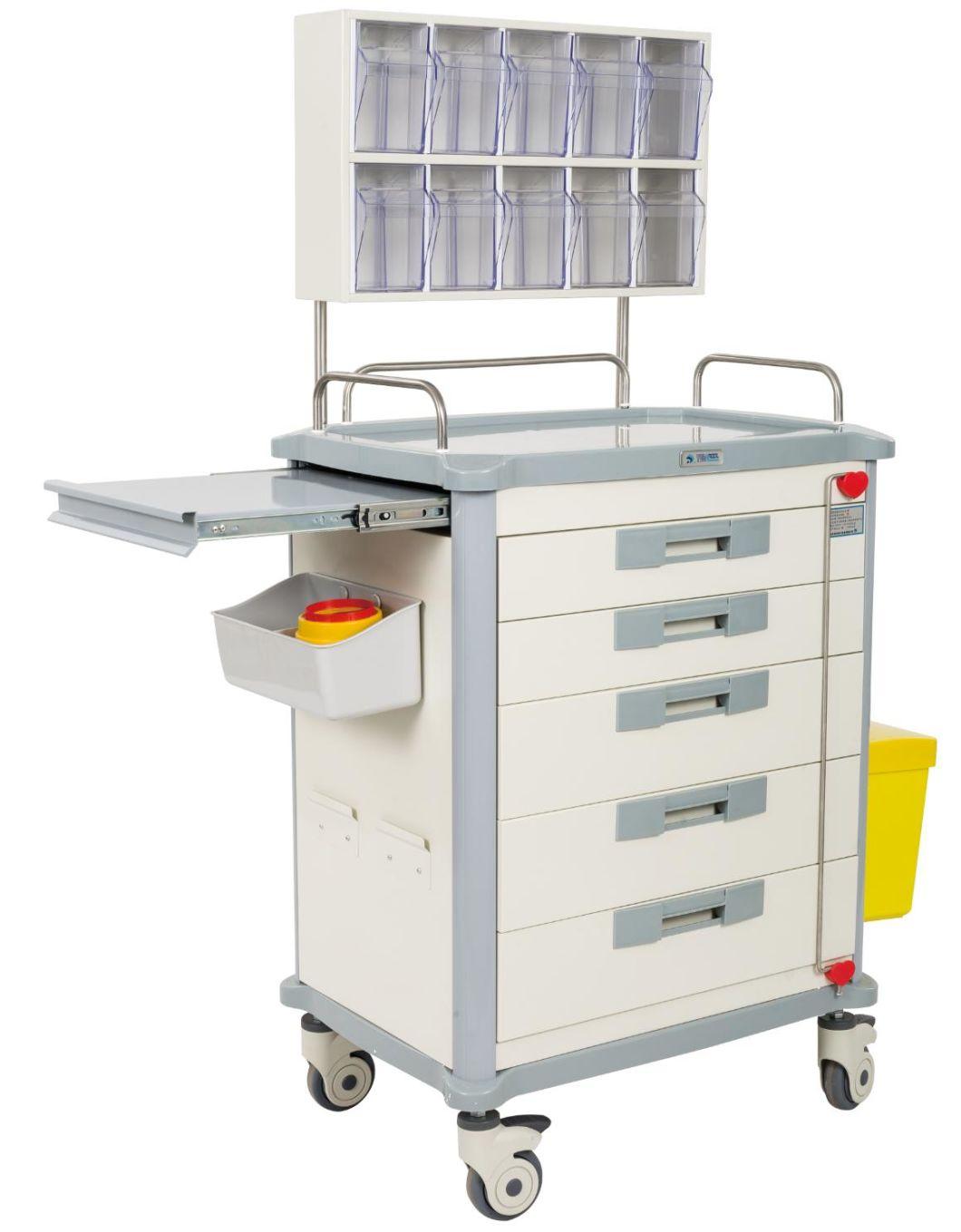 Mt Medical Hospital ABS Plastic Anesthesia Trolley Mobile Medical Medicine Cart with 5 Drawers Price