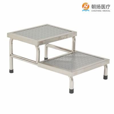 Mobile Fixed Height Stainless Steel 2 Step Stool Ladder Bedside Treatment Stool Cy-H826
