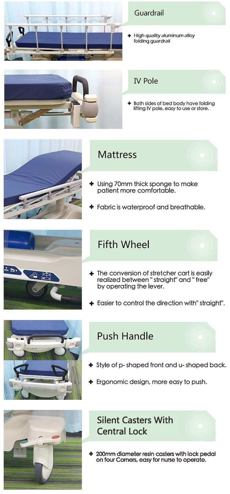 Bd111bd Hospital Operation Room Adjustable Mobile Ambulance Patient Emergency Transport Stretcher with Metal Fence