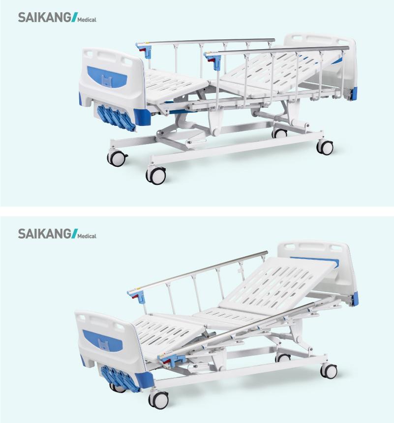 F4w Medical Manual Steel Folded Double-Crank Hospital Bed with Aluminum Alloy Side Rails