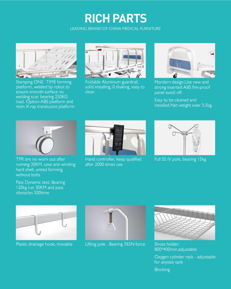 Sk005-2 Three Function Electric Medical Bed with Handrails for Elderly