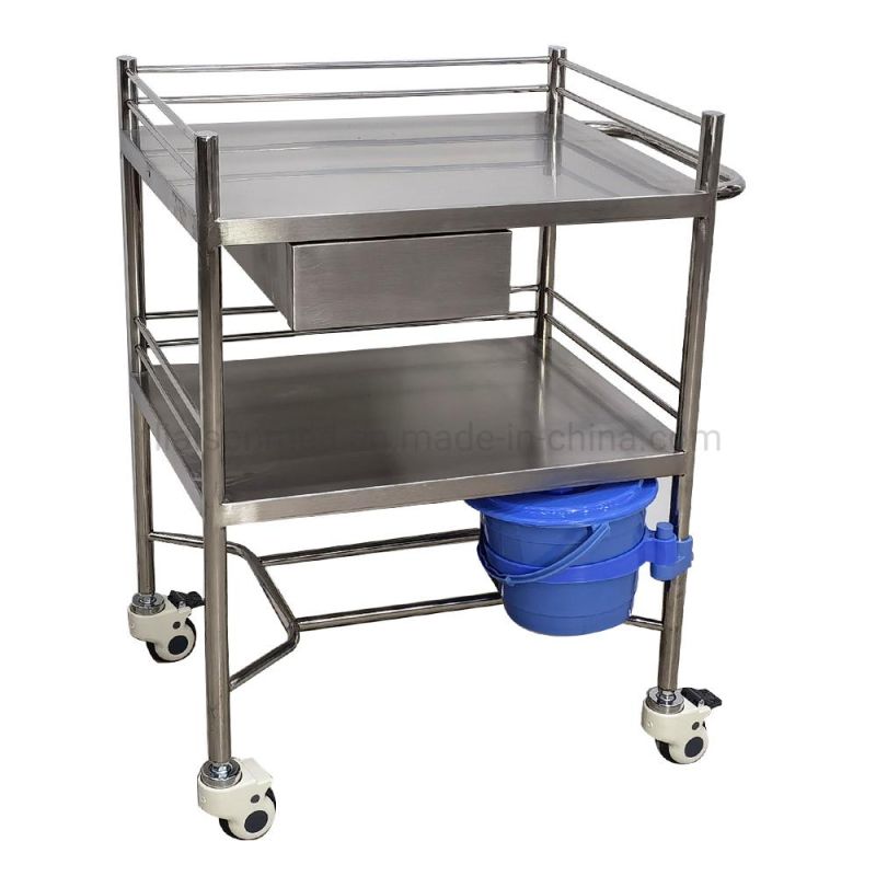 Mn-SUS051 Computer Height Adjustable 304 Stainless Steel Medical Nursing Trolley