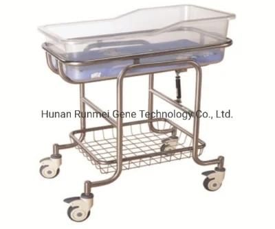 Stainless Steel Tilting Crib, Hospital Stainless Steel Baby Cart Infant Bed Baby Cot Baby Trolley with Wheels