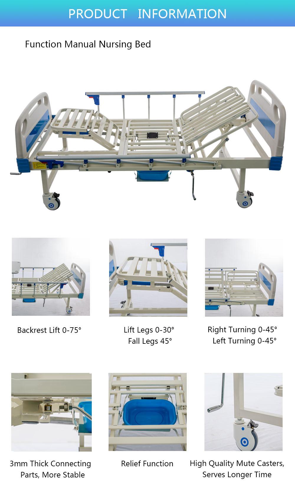 Luxury Adjustable Manual ICU Nursing Hospital Bed with Casters