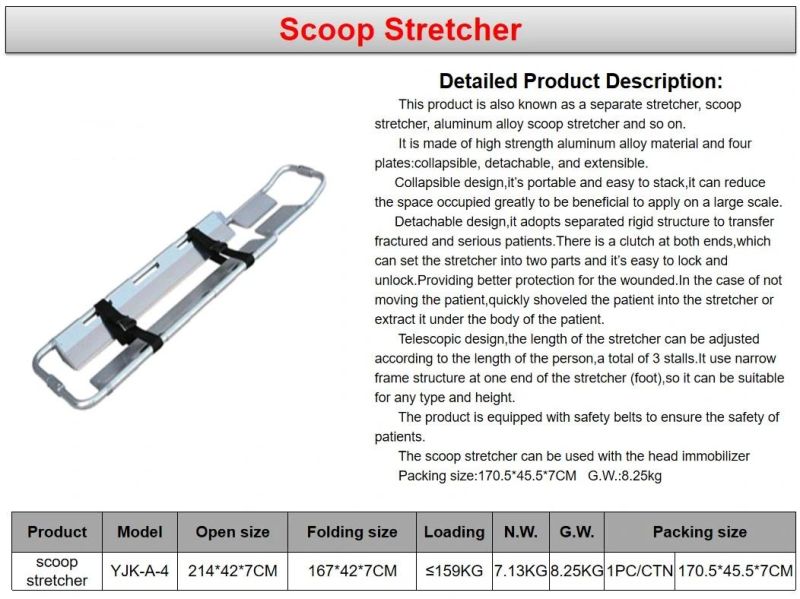 Stable Hospital Patient Transport Trauma Telescopic Scoop Stretcher