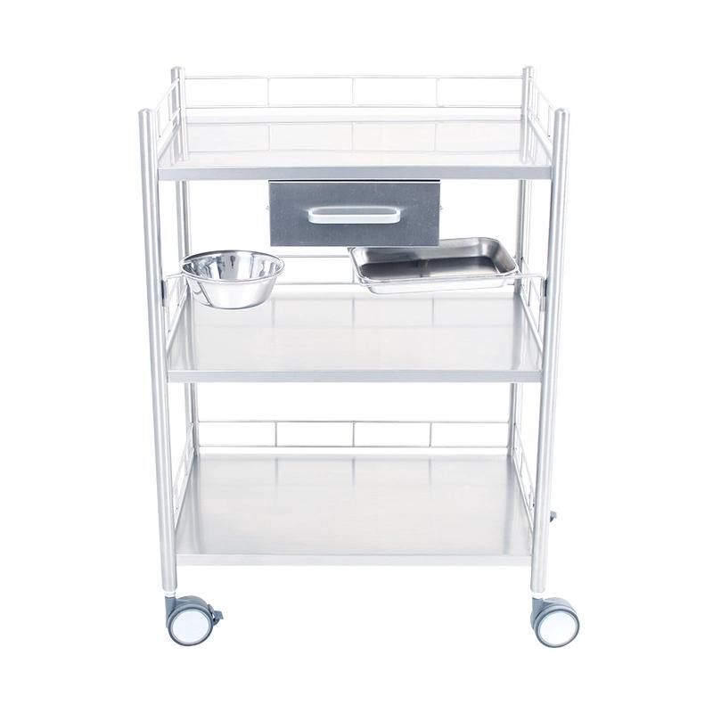 HS6165E Medical Hospital Equipment Inox SUS 304 Multi-Functional Instrument Surgical Dressing Trolley with Drawer, Basin and Sharps Container
