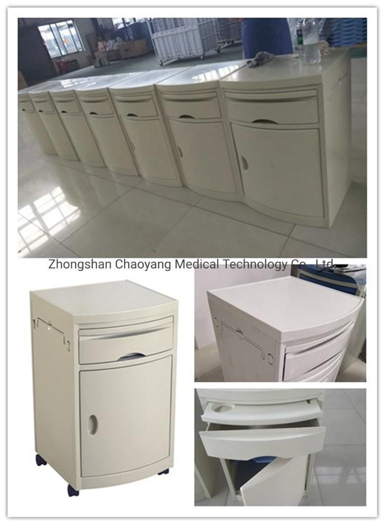 Grey Color Plastic Hospital Bed Side Storage Locker Cabinet with Shelves