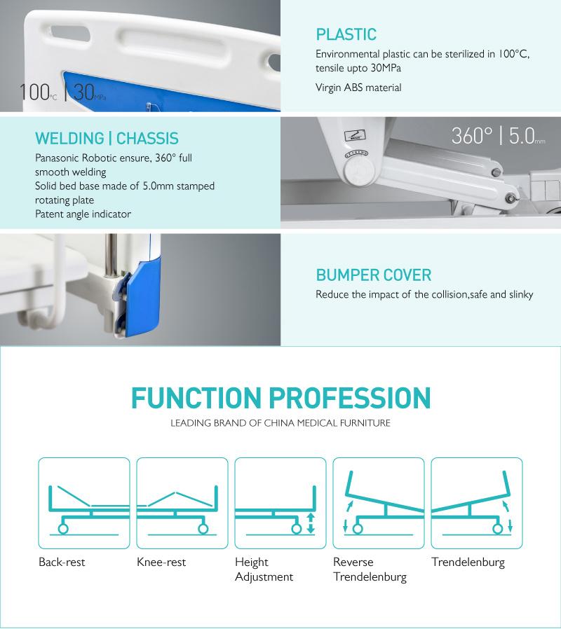 F4w 4 Cranks Medical Manual Obstetric Hospital Bed with Guardrail