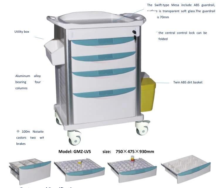 Avaialble Medical/Hospital Equipment/Furniture Anethesia Medical Trolley/Cart for Sale Factory Price