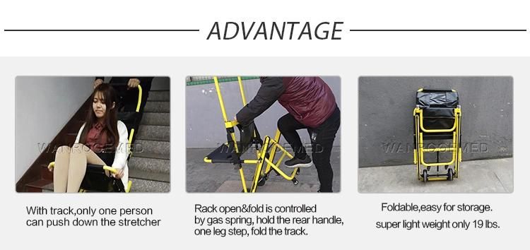 Ea-6g Medical Aluminum Alloy Evacuation Manual Folding Portable Stair Climbing Wheel Chair