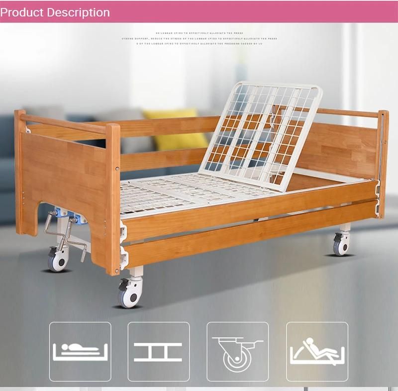 Multifunctional Nursing Bed Home Wooden Long-Term Bedridden Elderly Patient Lift Guardrail Lift Back Leg Hospital Bed